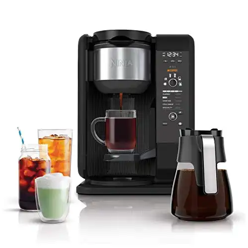 Ninja Hot and Cold Brewed System, Auto-iQ Tea and Coffee Maker with 6 Brew Sizes, 50 fluid ounces, 5 Brew Styles, Frother, Coffee & Tea Baskets with Glass Carafe