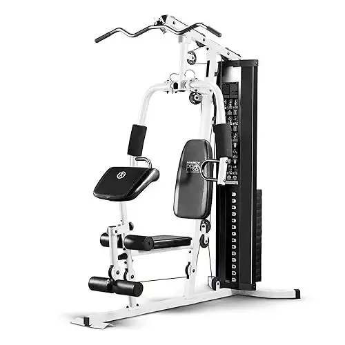 Marcy Home Gym Workout Station, Full Body Exercise and Training Equipment with Preacher Curl Pad, Lat Pulldown, Leg Developer & Weights