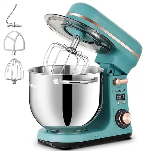 Neretva Stand Mixer, BPA-Free Stainless Steel Mixers Kitchen Electric Stand Mixer [6.34QT& 6-Speed& 400W] Lightweight& Large Capacity& LED Display