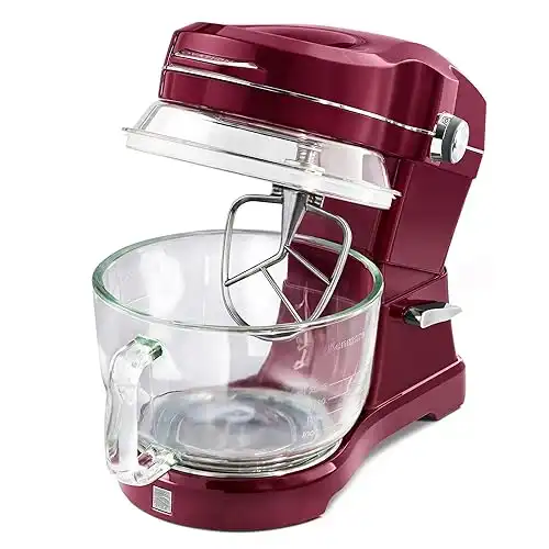 Kenmore Elite Ovation 5 Qt Stand Mixer, 500 Watt 10-Speed Motor, Revolutionary Pour-In Top, Tilt Head, Beater, Whisk, Dough Hook, Planetary Mixing, 360-Degree Splash Guard, Glass Bowl with Lid